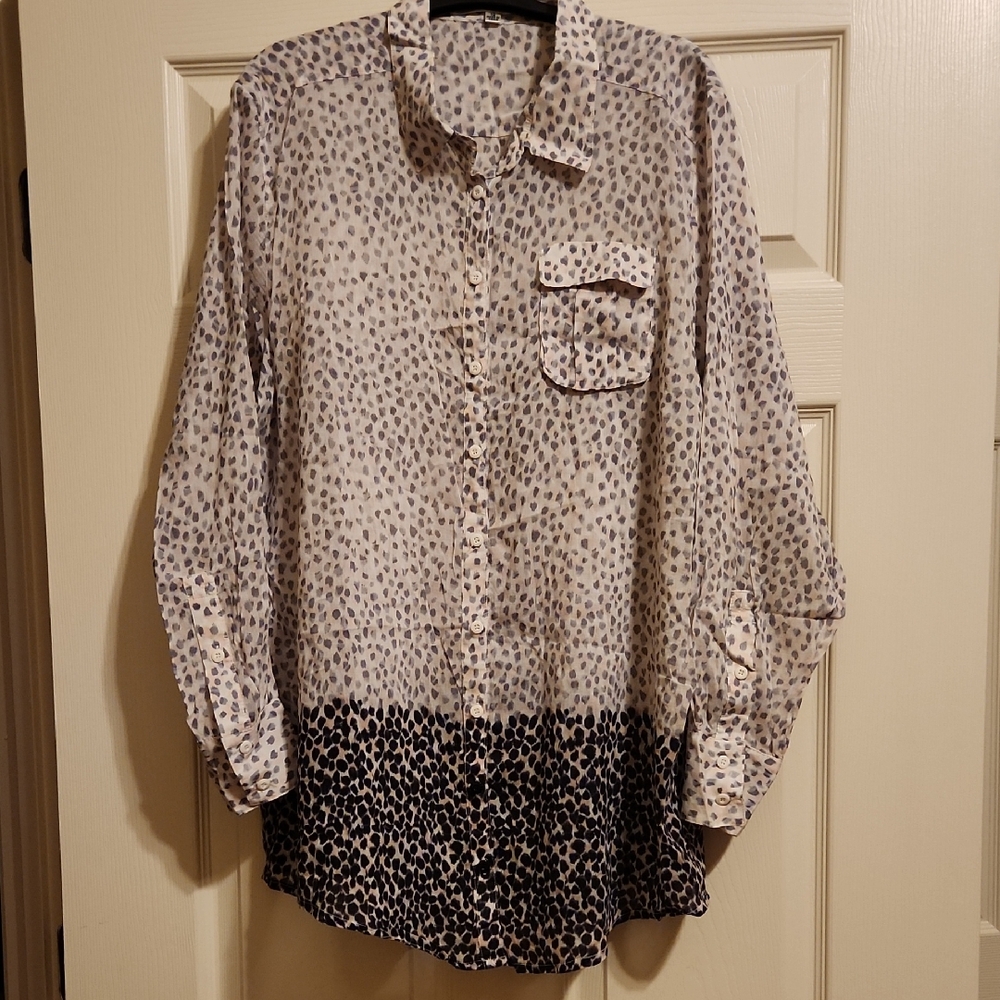 Walter (Anthropologie) Silk Sheer Leopard Print Shirt/Tunic, 12